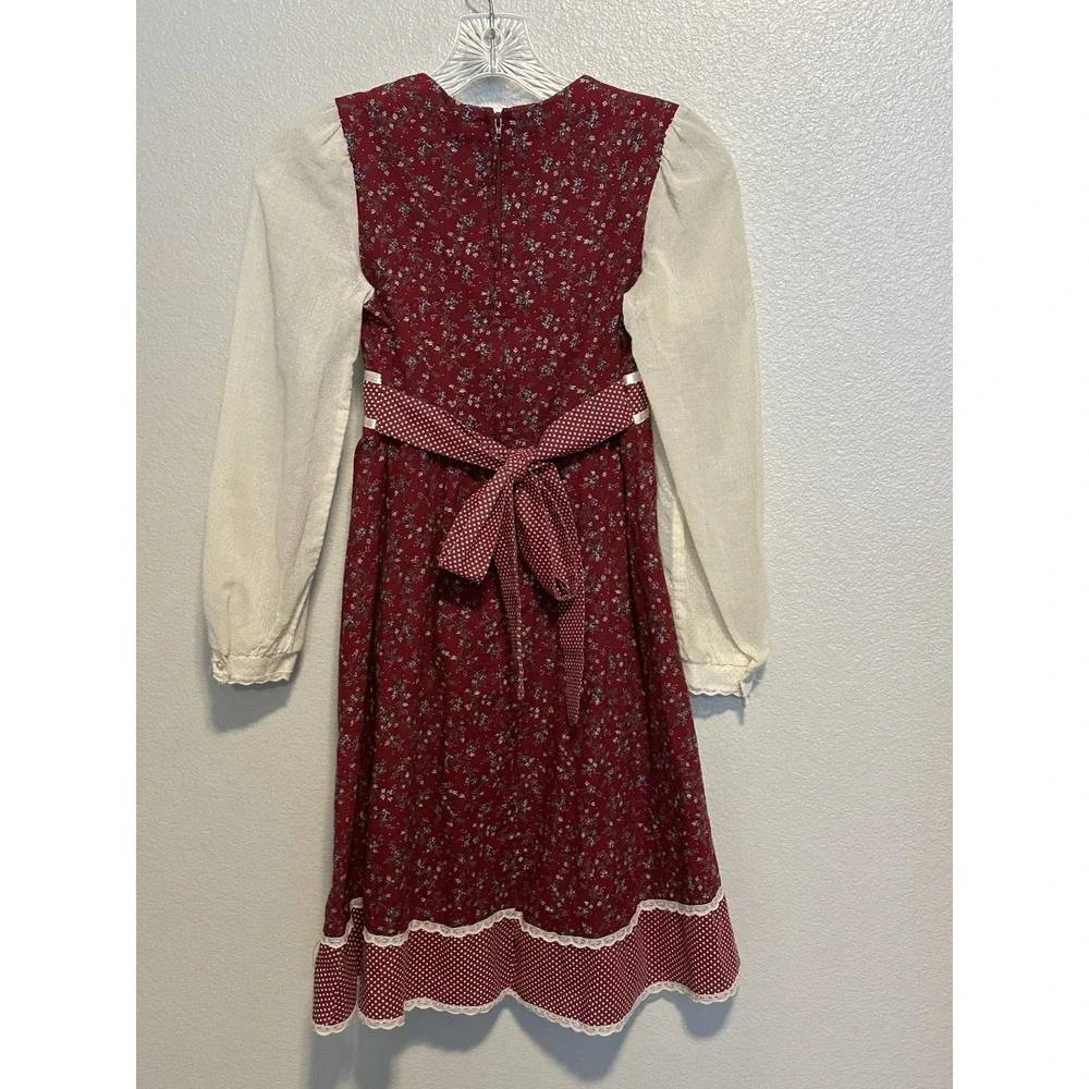 Vintage 1970s GUNNE SAX  Girls Velvet Lace Up Bodice Calico Prairie Midi Dress